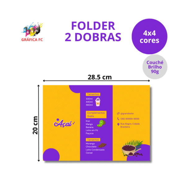 Folder em Couché Brilho com 2 Dobras - 200x95mm.