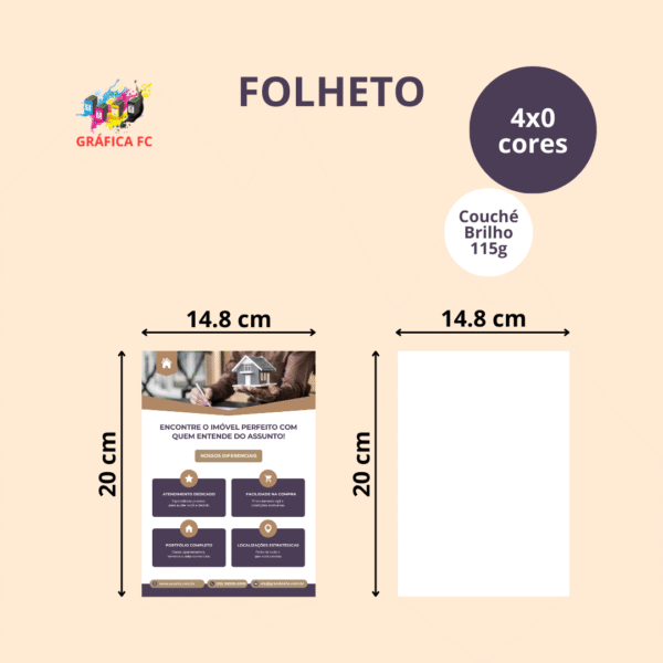 Folheto - 148x200mm em Couché Brilho 115g - 4x0 - Sem Enobrecimento - Refile.