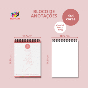 Bloco de Rascunho com 50 Folhas Brancas - 105x148mm em Couché Fosco 300g - 4x4 - Laminação Fosca Frente e Verso - Bloco sem Impressão em Sulfite 75g - Wire-o Preto