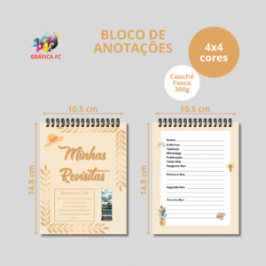 Bloco de Rascunho Minhas Revisitas com 50 Folhas Personalizadas - 105x148mm em Couché Fosco 300g - 4x4 - Laminação Fosca Frente e Verso - Bloco Personalizado 4x4 em Sulfite 75g - Wire-o Preto