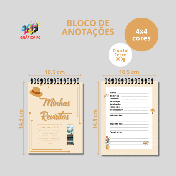 Bloco de Rascunho Minhas Revisitas com 50 Folhas Personalizadas - 105x148mm em Couché Fosco 300g - 4x4 - Laminação Fosca Frente e Verso - Bloco Personalizado 4x4 em Sulfite 75g - Wire-o Preto - Imagem 3