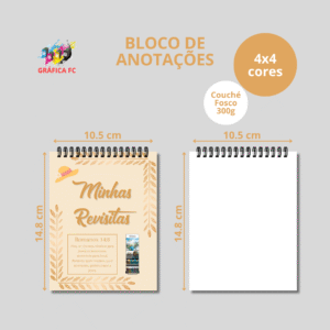 Bloco de Rascunho Minhas Revisitas com 50 Folhas Brancas - 105x148mm em Couché Fosco 300g - 4x4 - Laminação Fosca Frente e Verso - Bloco sem Impressão em Sulfite 75g - Wire-o Preto